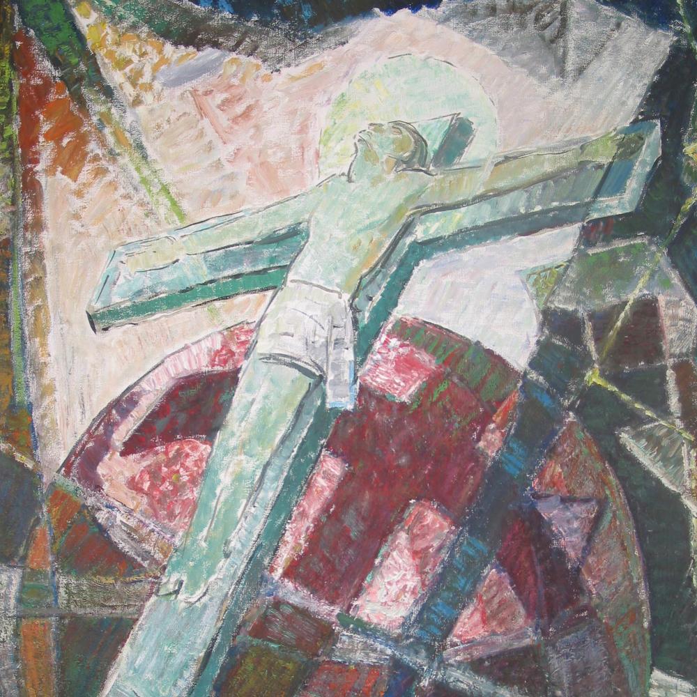 Målning av Kristus på korset.